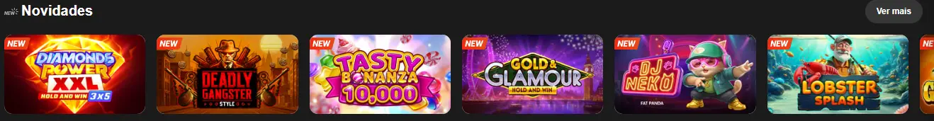 Vista geral da coleção de jogos do casino