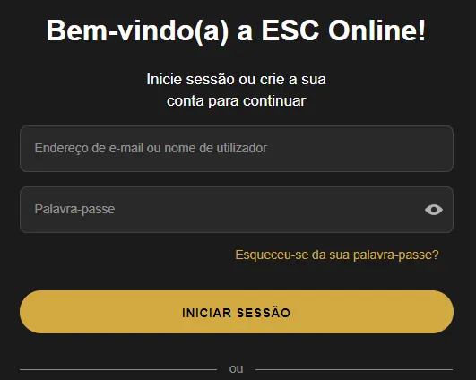 Área de início de sessão – entrar na conta de utilizador